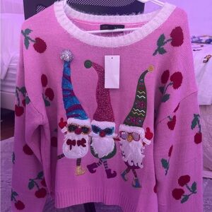 32 Degrees Pink Sweater with Festive Gnome Design